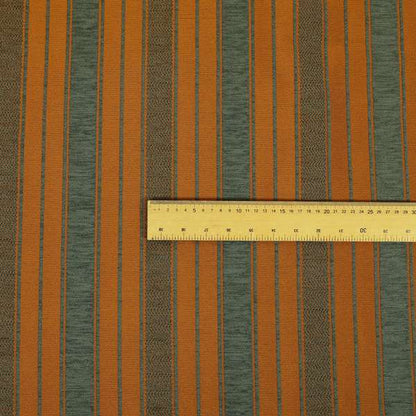 Bangalore Striped Pattern Chenille Material In Grey Orange Colour Upholstery Fabric CTR-1117 - Made To Measure Curtains