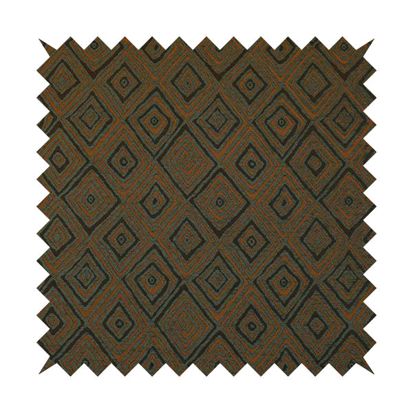 Manali Geometric Pattern Chenille Material In Grey Orange Colour Upholstery Fabric CTR-1118 - Made To Measure Curtains