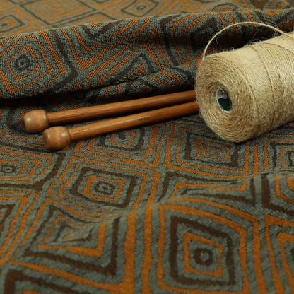 Manali Geometric Pattern Chenille Material In Grey Orange Colour Upholstery Fabric CTR-1118 - Roman Blinds