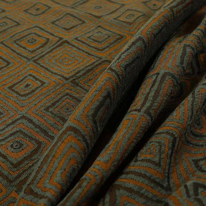 Manali Geometric Pattern Chenille Material In Grey Orange Colour Upholstery Fabric CTR-1118 - Made To Measure Curtains