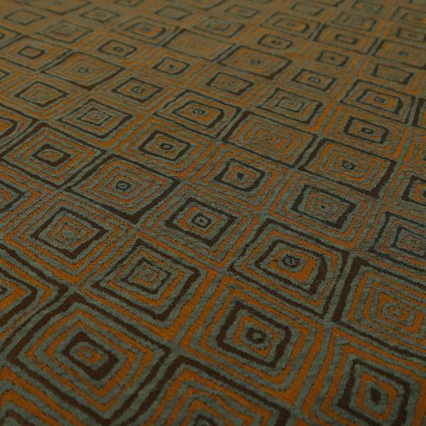 Manali Geometric Pattern Chenille Material In Grey Orange Colour Upholstery Fabric CTR-1118 - Made To Measure Curtains