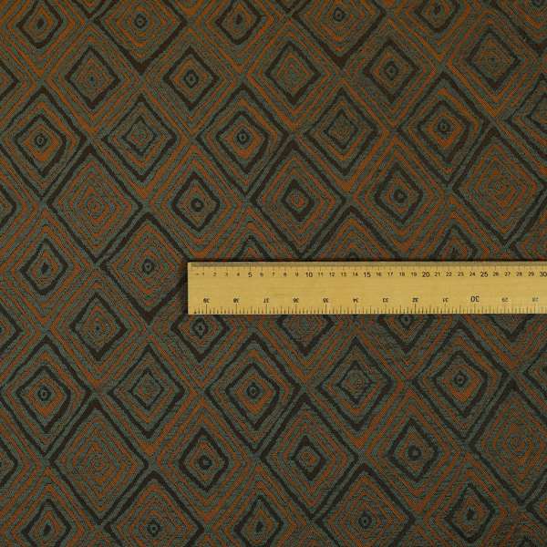 Manali Geometric Pattern Chenille Material In Grey Orange Colour Upholstery Fabric CTR-1118 - Roman Blinds