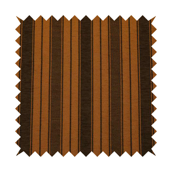 Bangalore Striped Pattern Chenille Material In Brown Orange Colour Upholstery Fabric CTR-1120