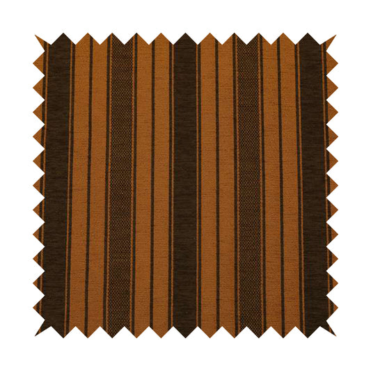 Bangalore Striped Pattern Chenille Material In Brown Orange Colour Upholstery Fabric CTR-1120