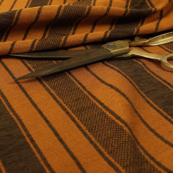 Bangalore Striped Pattern Chenille Material In Brown Orange Colour Upholstery Fabric CTR-1120