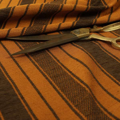 Bangalore Striped Pattern Chenille Material In Brown Orange Colour Upholstery Fabric CTR-1120