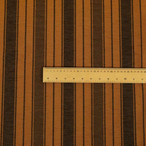 Bangalore Striped Pattern Chenille Material In Brown Orange Colour Upholstery Fabric CTR-1120