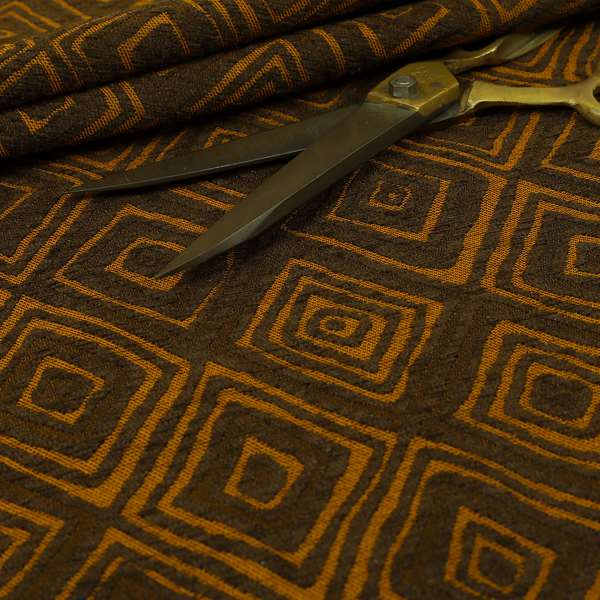 Manali Geometric Pattern Chenille Material In Brown Colour Upholstery Fabric CTR-1121 - Roman Blinds