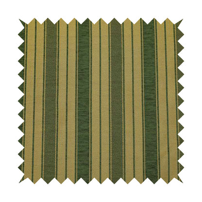 Bangalore Striped Pattern Chenille Material In Green Gold Colour Upholstery Fabric CTR-1123