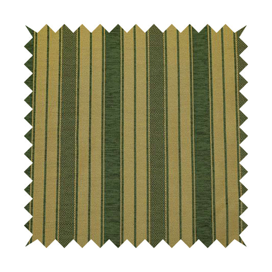 Bangalore Striped Pattern Chenille Material In Green Gold Colour Upholstery Fabric CTR-1123
