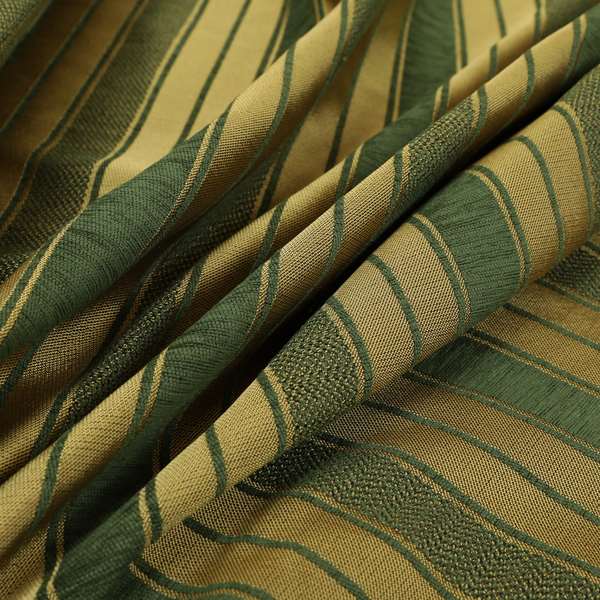 Bangalore Striped Pattern Chenille Material In Green Gold Colour Upholstery Fabric CTR-1123 - Made To Measure Curtains