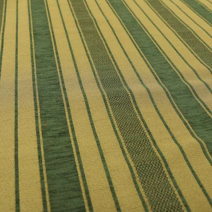 Bangalore Striped Pattern Chenille Material In Green Gold Colour Upholstery Fabric CTR-1123