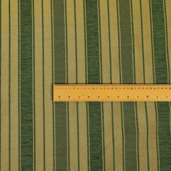 Bangalore Striped Pattern Chenille Material In Green Gold Colour Upholstery Fabric CTR-1123