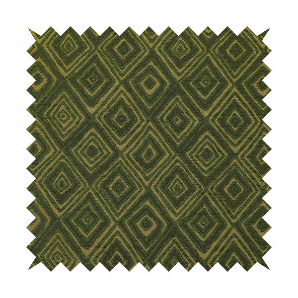 Manali Geometric Pattern Chenille Material In Green Gold Colour Upholstery Fabric CTR-1124