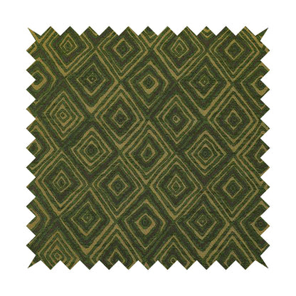 Manali Geometric Pattern Chenille Material In Green Gold Colour Upholstery Fabric CTR-1124 - Made To Measure Curtains