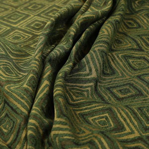 Manali Geometric Pattern Chenille Material In Green Gold Colour Upholstery Fabric CTR-1124 - Roman Blinds