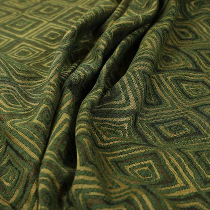 Manali Geometric Pattern Chenille Material In Green Gold Colour Upholstery Fabric CTR-1124