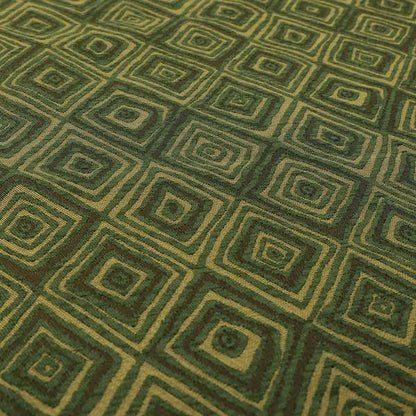 Manali Geometric Pattern Chenille Material In Green Gold Colour Upholstery Fabric CTR-1124