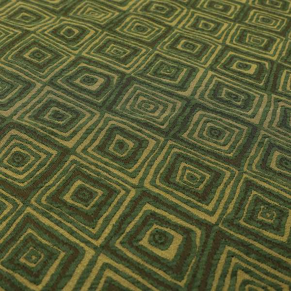 Manali Geometric Pattern Chenille Material In Green Gold Colour Upholstery Fabric CTR-1124 - Made To Measure Curtains