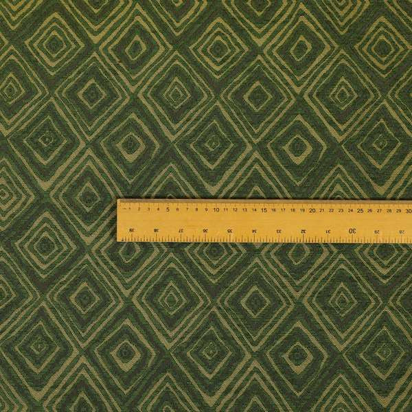 Manali Geometric Pattern Chenille Material In Green Gold Colour Upholstery Fabric CTR-1124 - Made To Measure Curtains