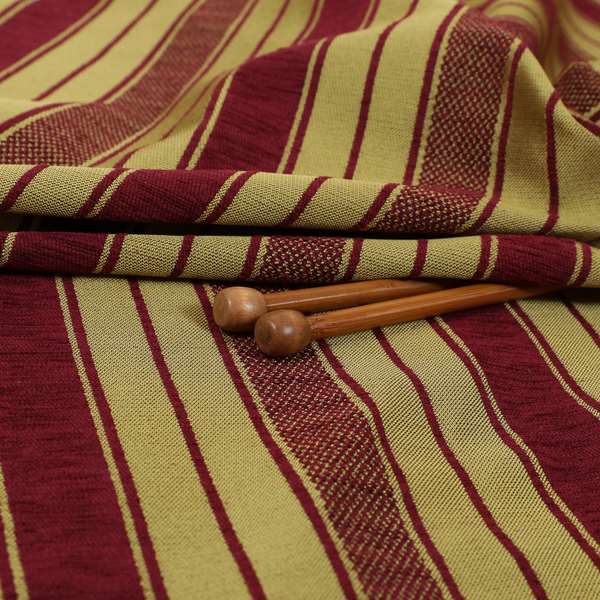 Bangalore Striped Pattern Chenille Material In Purple Gold Colour Upholstery Fabric CTR-1126 - Roman Blinds