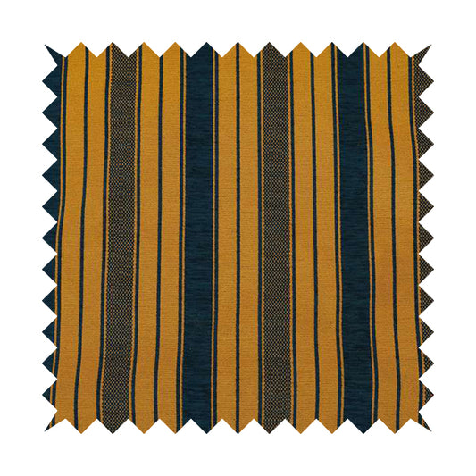 Bangalore Striped Pattern Chenille Material In Blue Orange Colour Upholstery Fabric CTR-1129