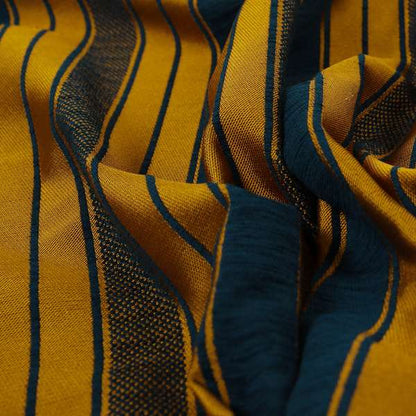 Bangalore Striped Pattern Chenille Material In Blue Orange Colour Upholstery Fabric CTR-1129 - Made To Measure Curtains