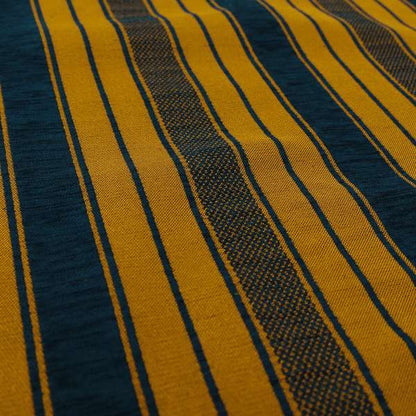 Bangalore Striped Pattern Chenille Material In Blue Orange Colour Upholstery Fabric CTR-1129