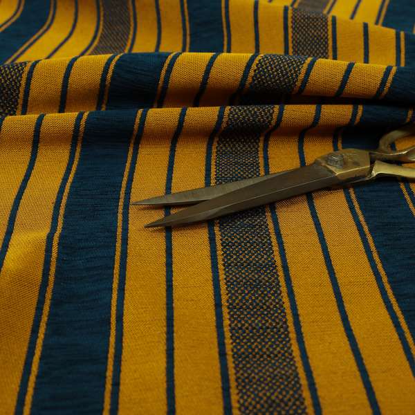 Bangalore Striped Pattern Chenille Material In Blue Orange Colour Upholstery Fabric CTR-1129 - Made To Measure Curtains