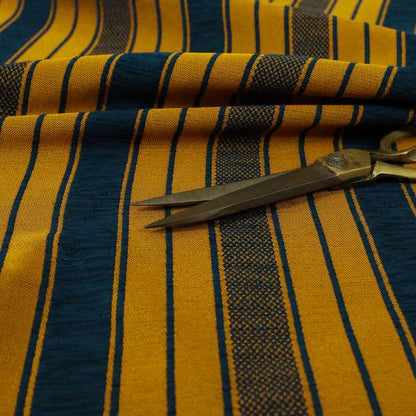 Bangalore Striped Pattern Chenille Material In Blue Orange Colour Upholstery Fabric CTR-1129 - Made To Measure Curtains