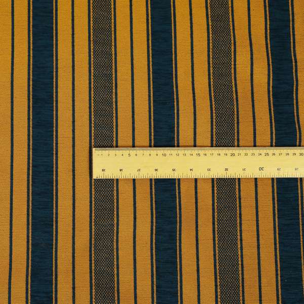 Bangalore Striped Pattern Chenille Material In Blue Orange Colour Upholstery Fabric CTR-1129