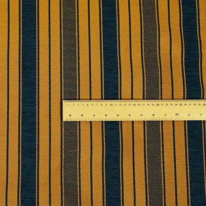 Bangalore Striped Pattern Chenille Material In Blue Orange Colour Upholstery Fabric CTR-1129 - Made To Measure Curtains