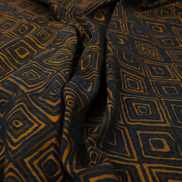 Manali Geometric Pattern Chenille Material In Blue Orange Colour Upholstery Fabric CTR-1130 - Made To Measure Curtains