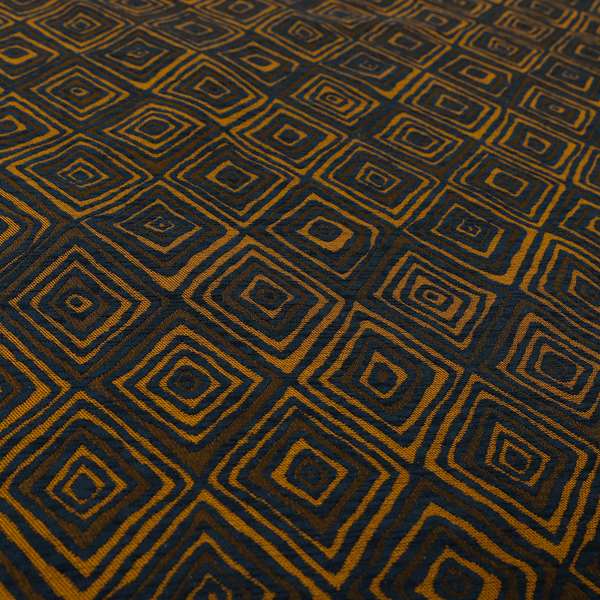 Manali Geometric Pattern Chenille Material In Blue Orange Colour Upholstery Fabric CTR-1130 - Made To Measure Curtains