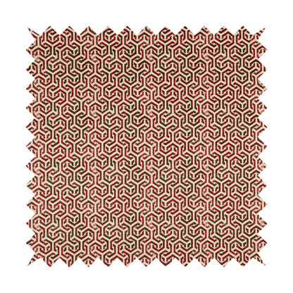 Java Printed Velvet Fabric Geometric Greek Key Inspired Pattern In Red Colour Upholstery Fabric CTR-1132 - Made To Measure Curtains