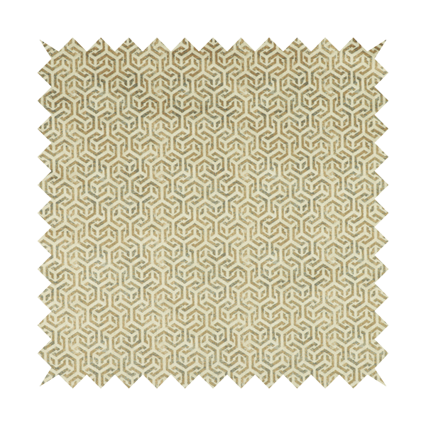 Java Printed Velvet Fabric Geometric Greek Key Inspired Pattern In Beige Colour Upholstery Fabric CTR-1133 - Roman Blinds