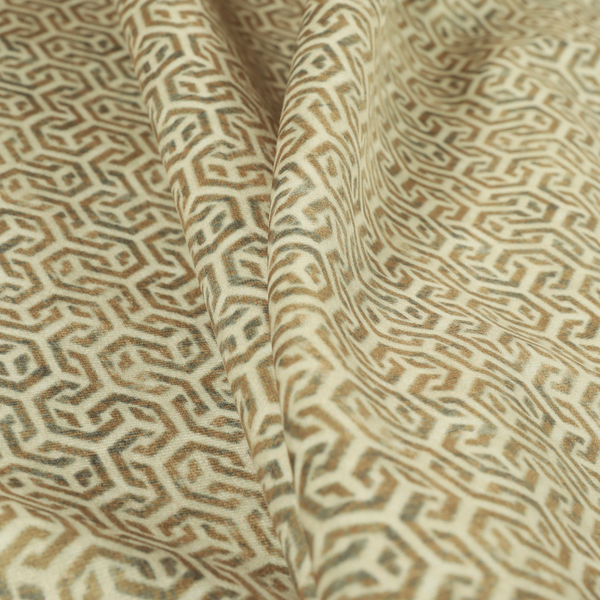 Java Printed Velvet Fabric Geometric Greek Key Inspired Pattern In Beige Colour Upholstery Fabric CTR-1133 - Made To Measure Curtains