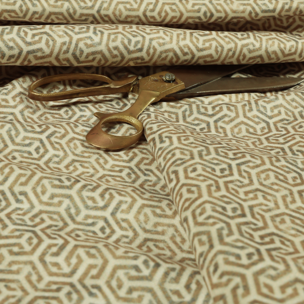 Java Printed Velvet Fabric Geometric Greek Key Inspired Pattern In Beige Colour Upholstery Fabric CTR-1133 - Made To Measure Curtains