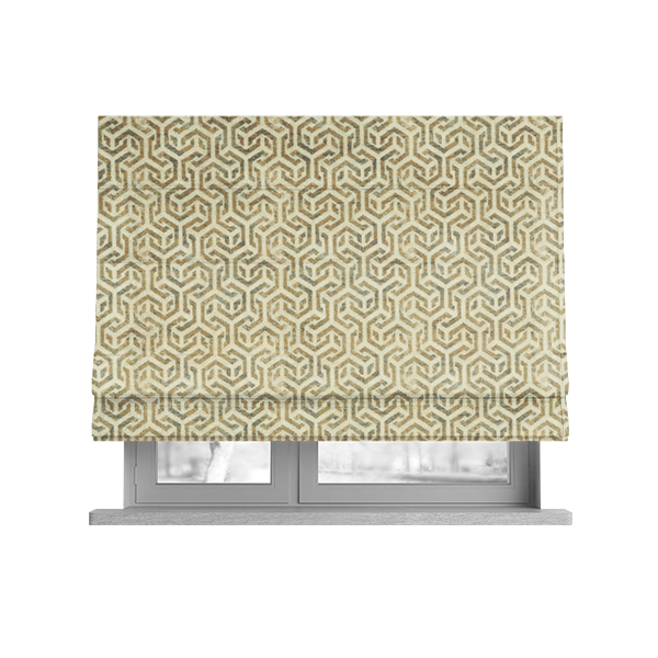 Java Printed Velvet Fabric Geometric Greek Key Inspired Pattern In Beige Colour Upholstery Fabric CTR-1133 - Roman Blinds