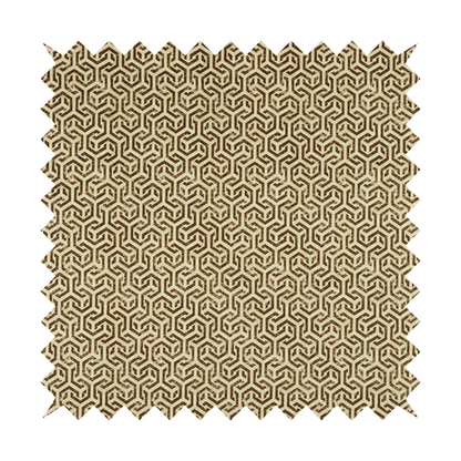 Java Printed Velvet Fabric Geometric Greek Key Inspired Pattern In Brown Colour Upholstery Fabric CTR-1134 - Handmade Cushions