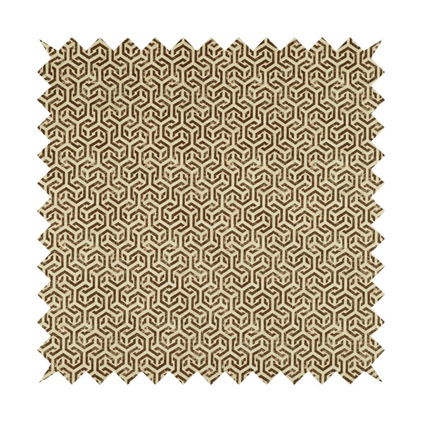 Java Printed Velvet Fabric Geometric Greek Key Inspired Pattern In Brown Colour Upholstery Fabric CTR-1134