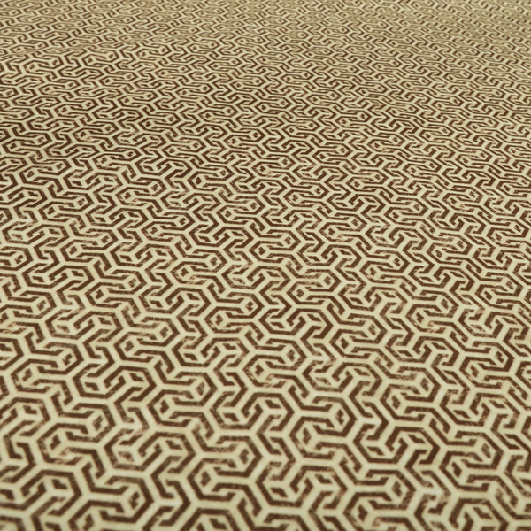 Java Printed Velvet Fabric Geometric Greek Key Inspired Pattern In Brown Colour Upholstery Fabric CTR-1134 - Handmade Cushions