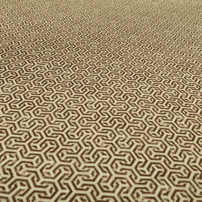 Java Printed Velvet Fabric Geometric Greek Key Inspired Pattern In Brown Colour Upholstery Fabric CTR-1134 - Handmade Cushions