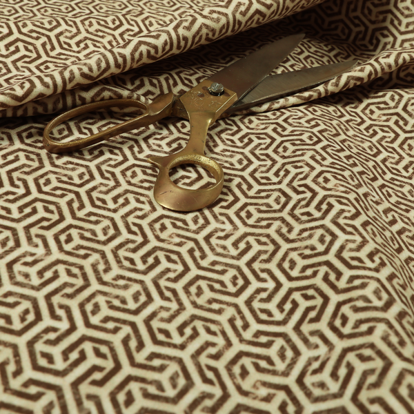 Java Printed Velvet Fabric Geometric Greek Key Inspired Pattern In Brown Colour Upholstery Fabric CTR-1134 - Handmade Cushions