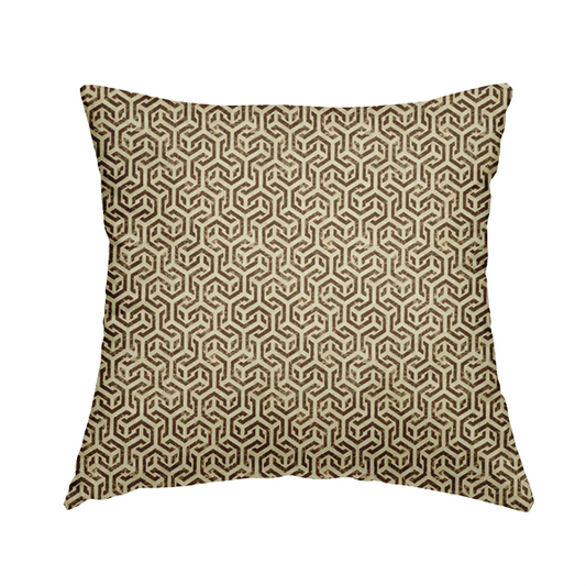 Java Printed Velvet Fabric Geometric Greek Key Inspired Pattern In Brown Colour Upholstery Fabric CTR-1134 - Handmade Cushions