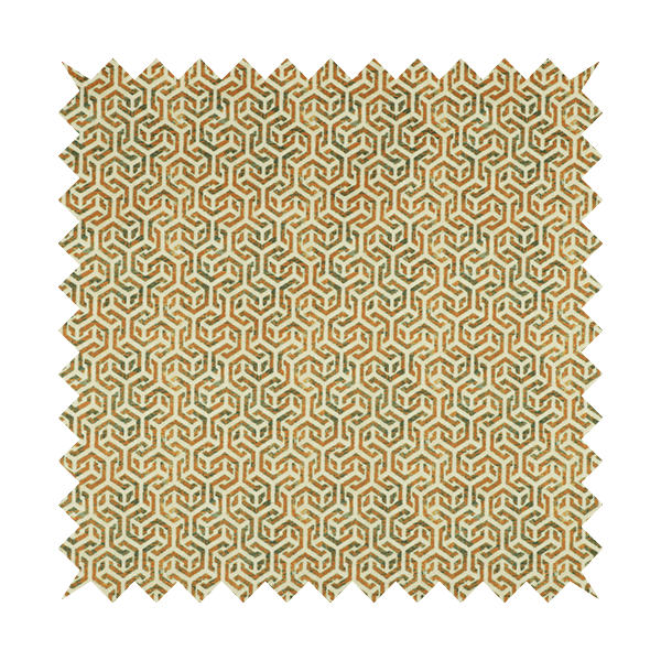 Java Printed Velvet Fabric Geometric Greek Key Inspired Pattern In Yellow Colour Upholstery Fabric CTR-1135