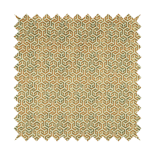 Java Printed Velvet Fabric Geometric Greek Key Inspired Pattern In Yellow Colour Upholstery Fabric CTR-1135