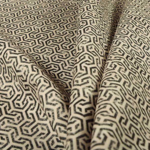 Java Printed Velvet Fabric Geometric Greek Key Inspired Pattern In Grey Black Colour Upholstery Fabric CTR-1137 - Handmade Cushions