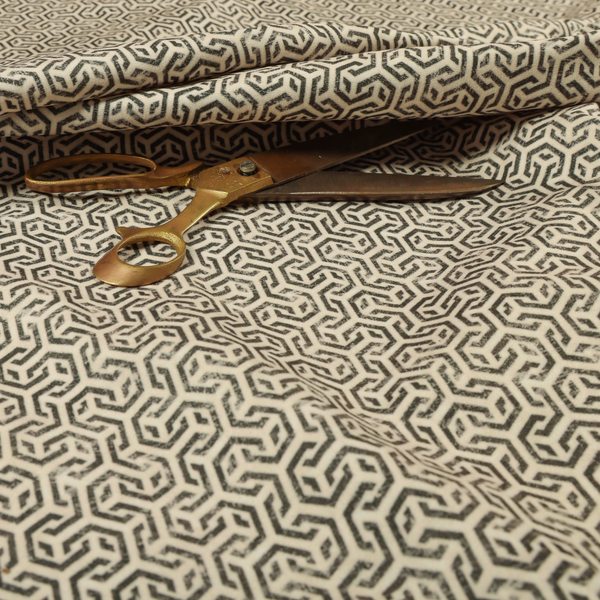 Java Printed Velvet Fabric Geometric Greek Key Inspired Pattern In Grey Black Colour Upholstery Fabric CTR-1137 - Handmade Cushions