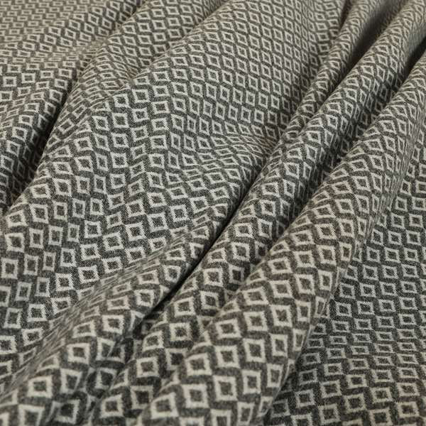Elemental Collection Small Motif Geometric Pattern Soft Wool Textured Grey White Colour Upholstery Fabric CTR-114